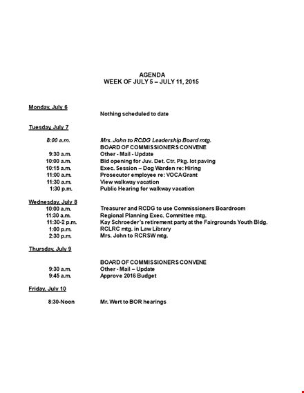 weekly agenda template for mayor and commissioners: streamline your meetings template