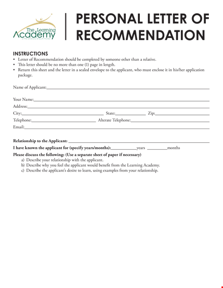 compelling letter of recommendation for - describe strong learning relationship template