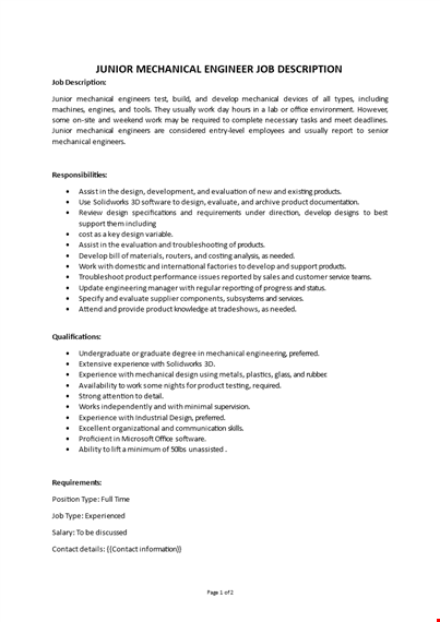 junior mechanical job description template