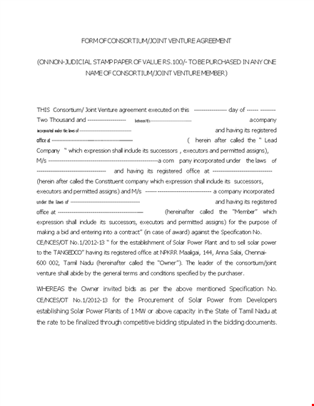 joint venture agreement template - create a strong and profitable contract for your consortium template