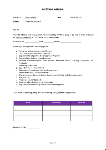 management meeting agenda template template