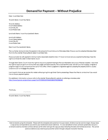 payment demand letter template for landlords- please insert your details template