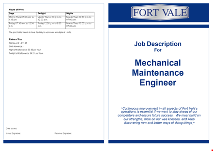 mechanical engineer job description - required business maintenance skills demonstrated template