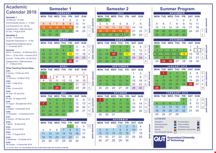 semester academic calendar - important dates and events for the semester template