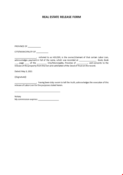 real estate lien release agreement  template