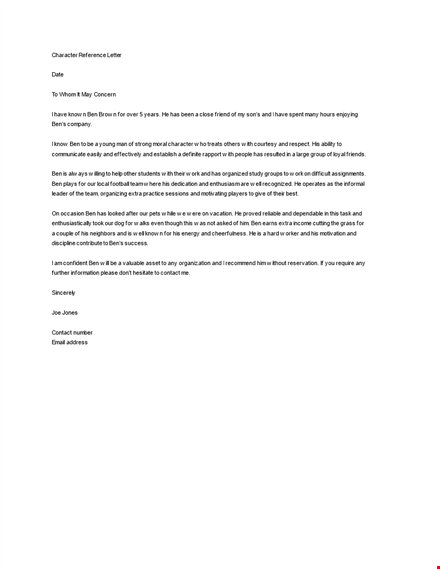 editable personal letter of recommendation for employment template