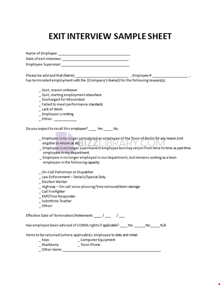exit interview sample sheet template