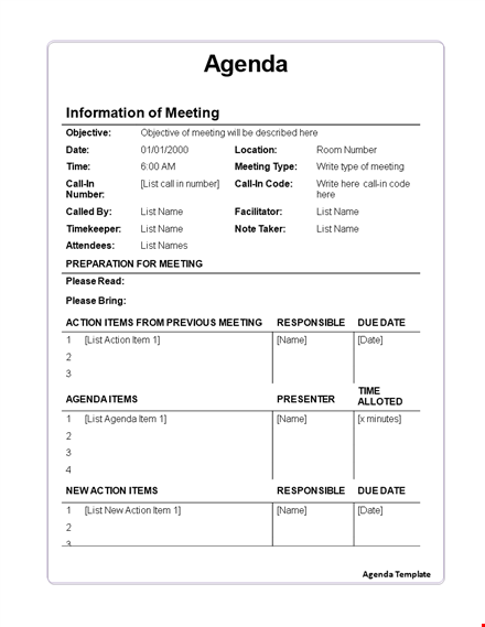 streamline your meetings with an effective meeting agenda template template
