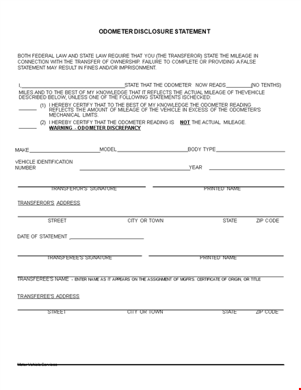 complete your vehicle transfer with an odometer disclosure statement template