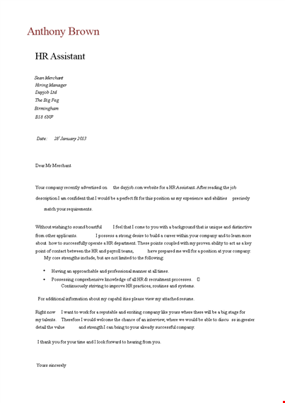 formal job application letter for hr at company | cover letter - dayjob template