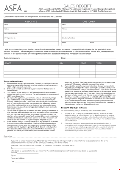 sales receipt template for goods and products | associate template