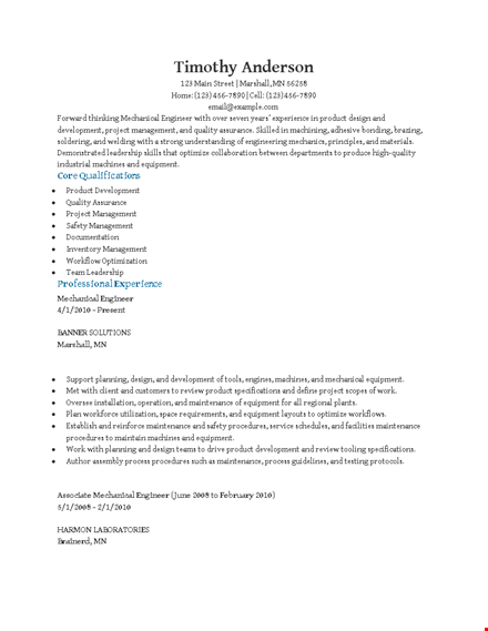 professional mechanical engineering resume template