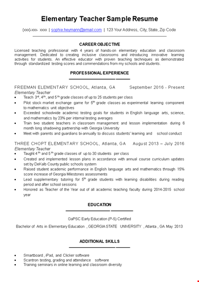 elementary teacher resume template template