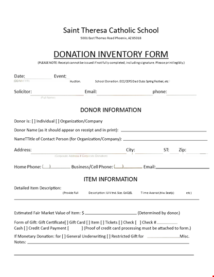 school donation inventory template template