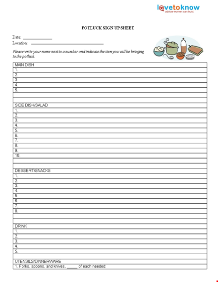 potluck signup sheet template | get organized for free template