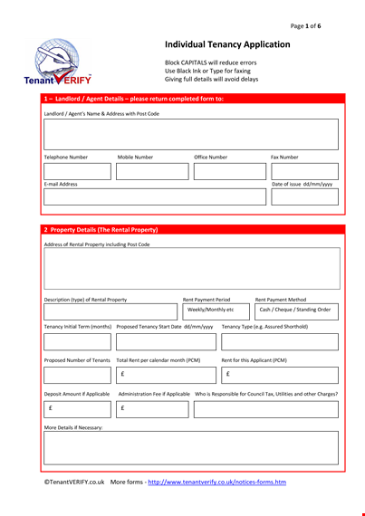 landlord tenant application form template