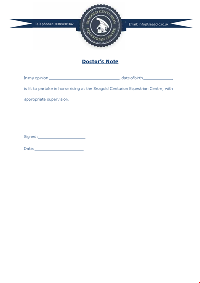 get a legal doctors note - seagold centre & centurion equestrian template