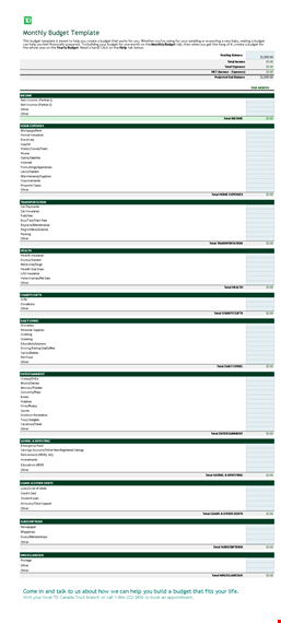 personal monthly budget template