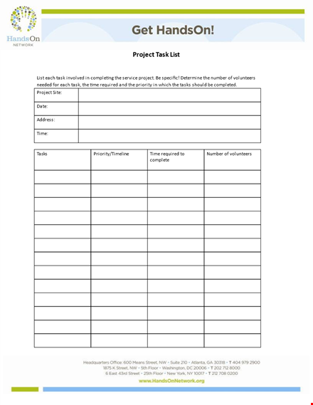 project task list template template