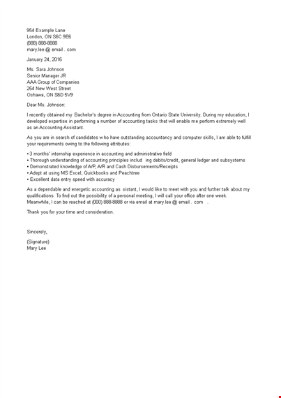 graduate accountant job application letter template