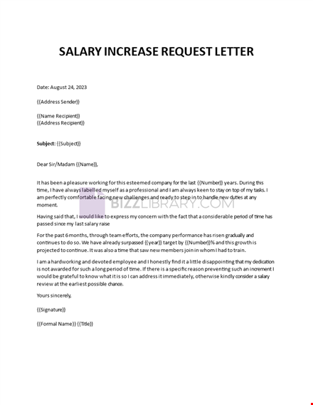 salary increase professional request letter template