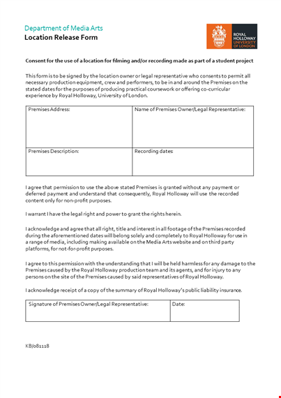 location release form - legal premises in holloway, royal protection template