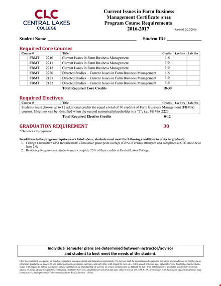 farm business management certificate: current, credits, business & management template