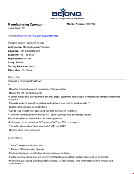 manufacturing resume template