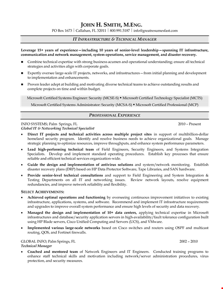 it infrastructure & technical manager resume template