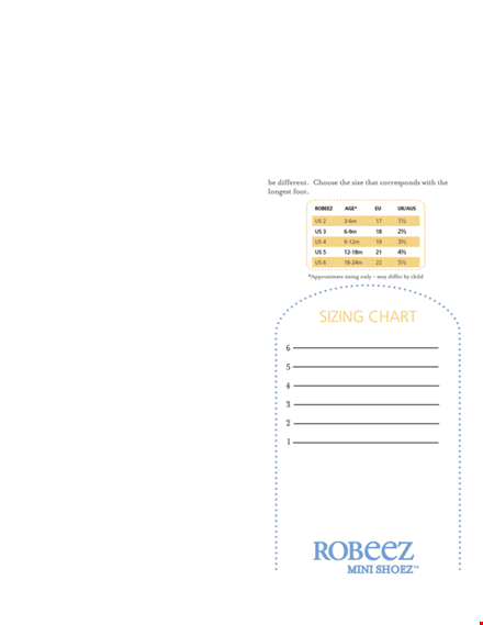 printable child shoe size chart template