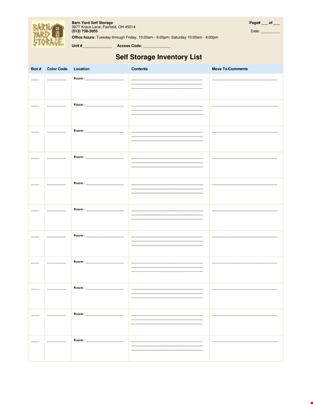 organize your storage with a comprehensive self storage inventory list template