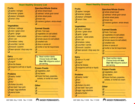 printable heart healthy grocery list template