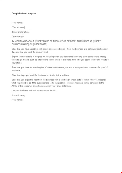 complaint letter format template template