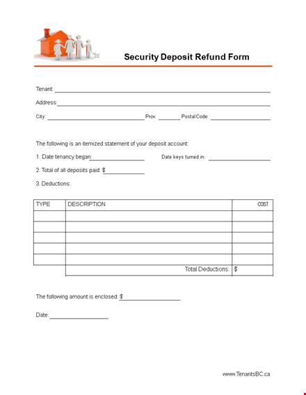 letter to return security deposit with deductions template
