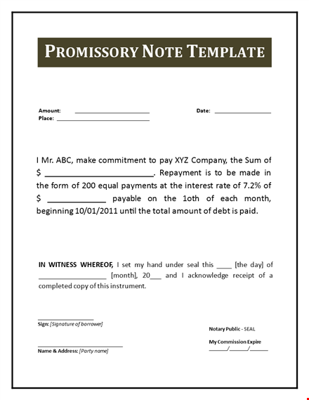 download our promissory note template and make a commitment with your company template