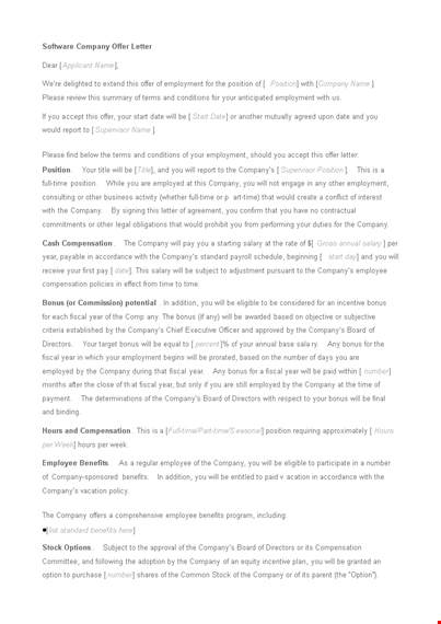 software company offer letter template template