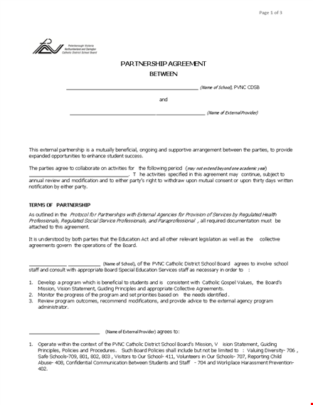 school partnership agreement template - external program board template