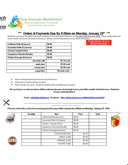 order form for food lunch - get your delicious chicken pieces and rolls template