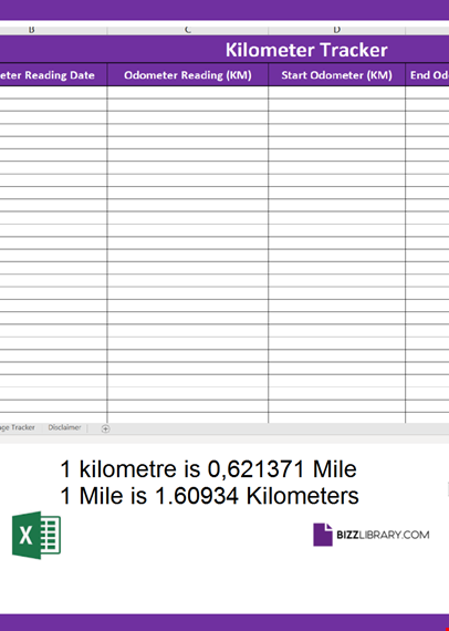 mileage log (km) template