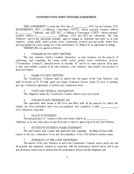 joint venture agreement template - create a strategic construction partnership template