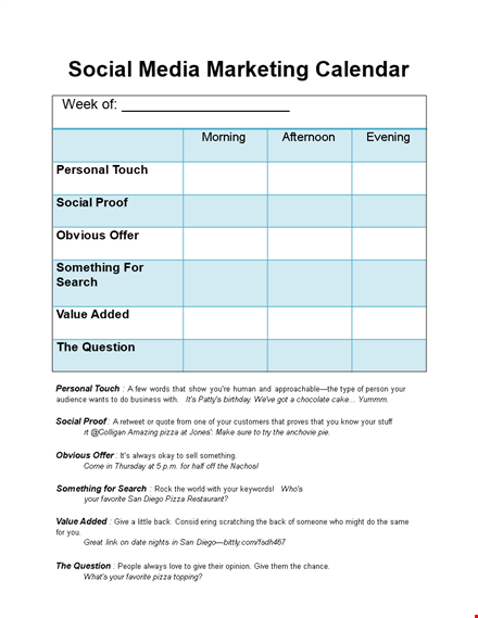 social media marketing calendar template for effective marketing strategies template
