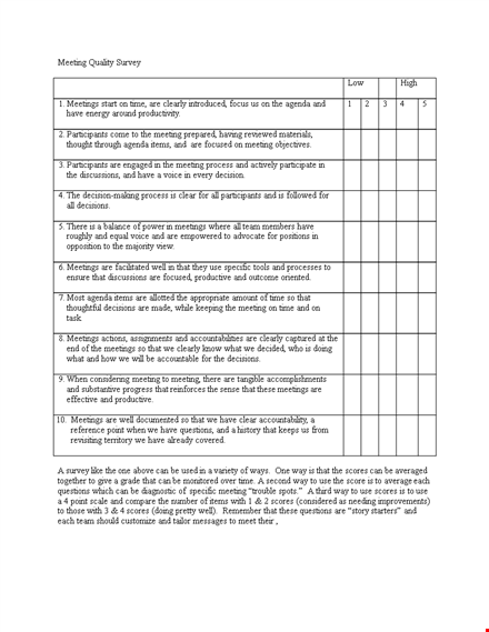 meeting quality survey template
