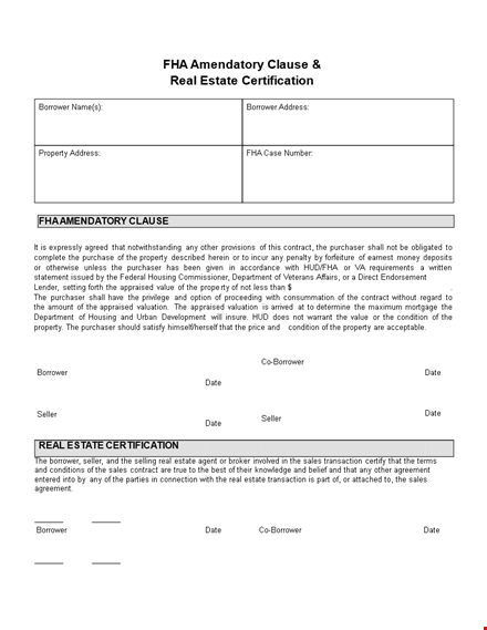 real estate certification form template