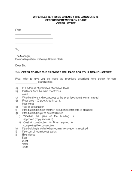 landlords offer letter sample template