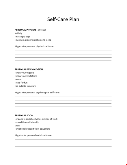 personal self care plan template template