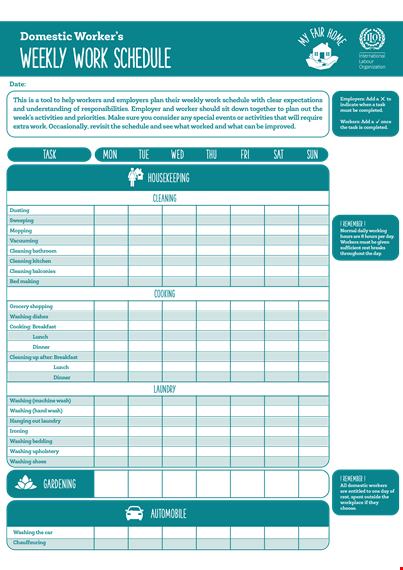 weekly work template