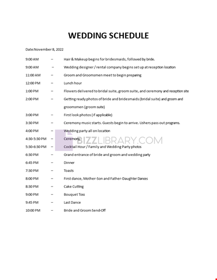 editable wedding schedule template template