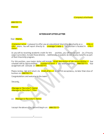 internship offer letter format - legal advice & intended offer template