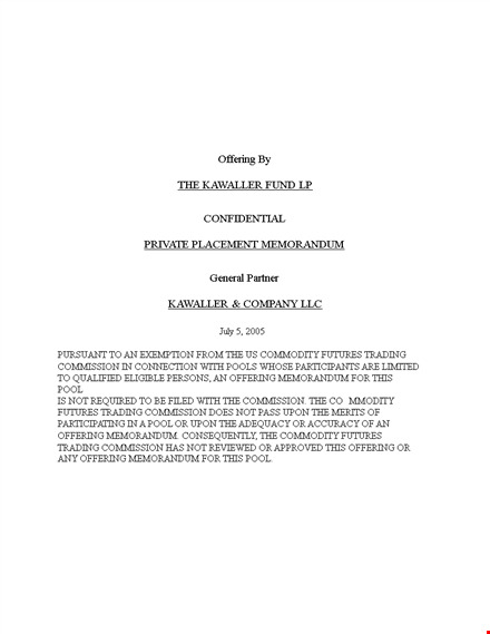 private placement memorandum template - download now for partnership template