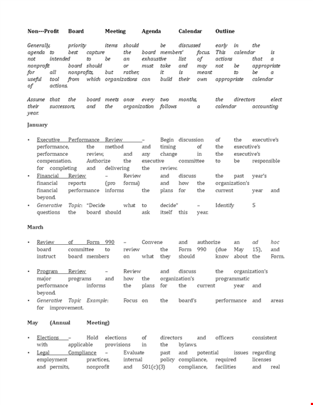 non profit board meeting agenda template | review, organization & board template